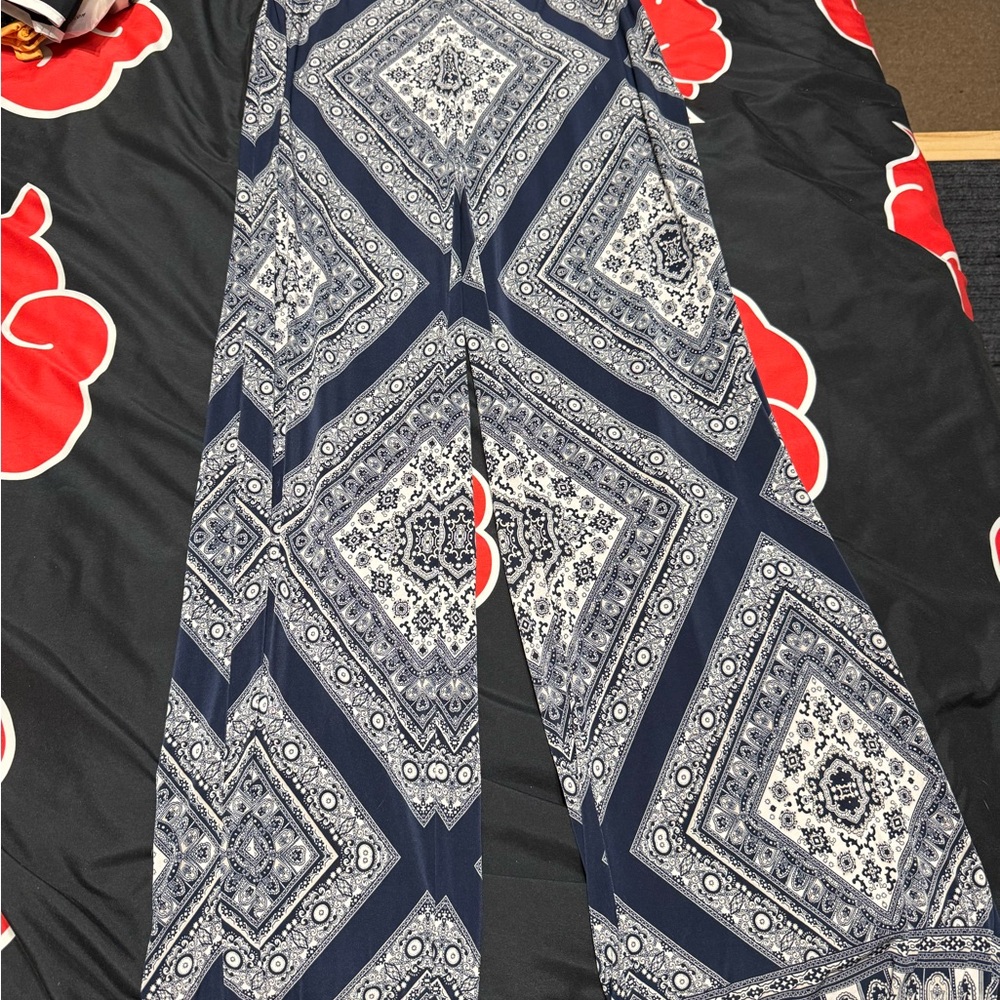 Navy Bandana Print Wide-Leg Pants